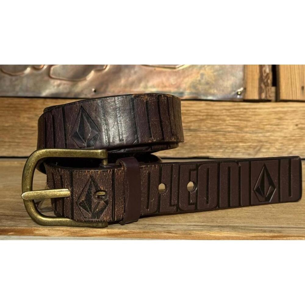 Volcom Brown Leather Belt with Gold Buckle
